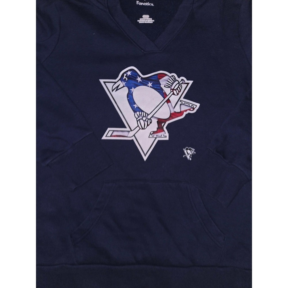 Fanatics Hoodie Pittsburgh Penguins Navy Blue‎ American Flag Logo Women's L - Picture 8 of 8